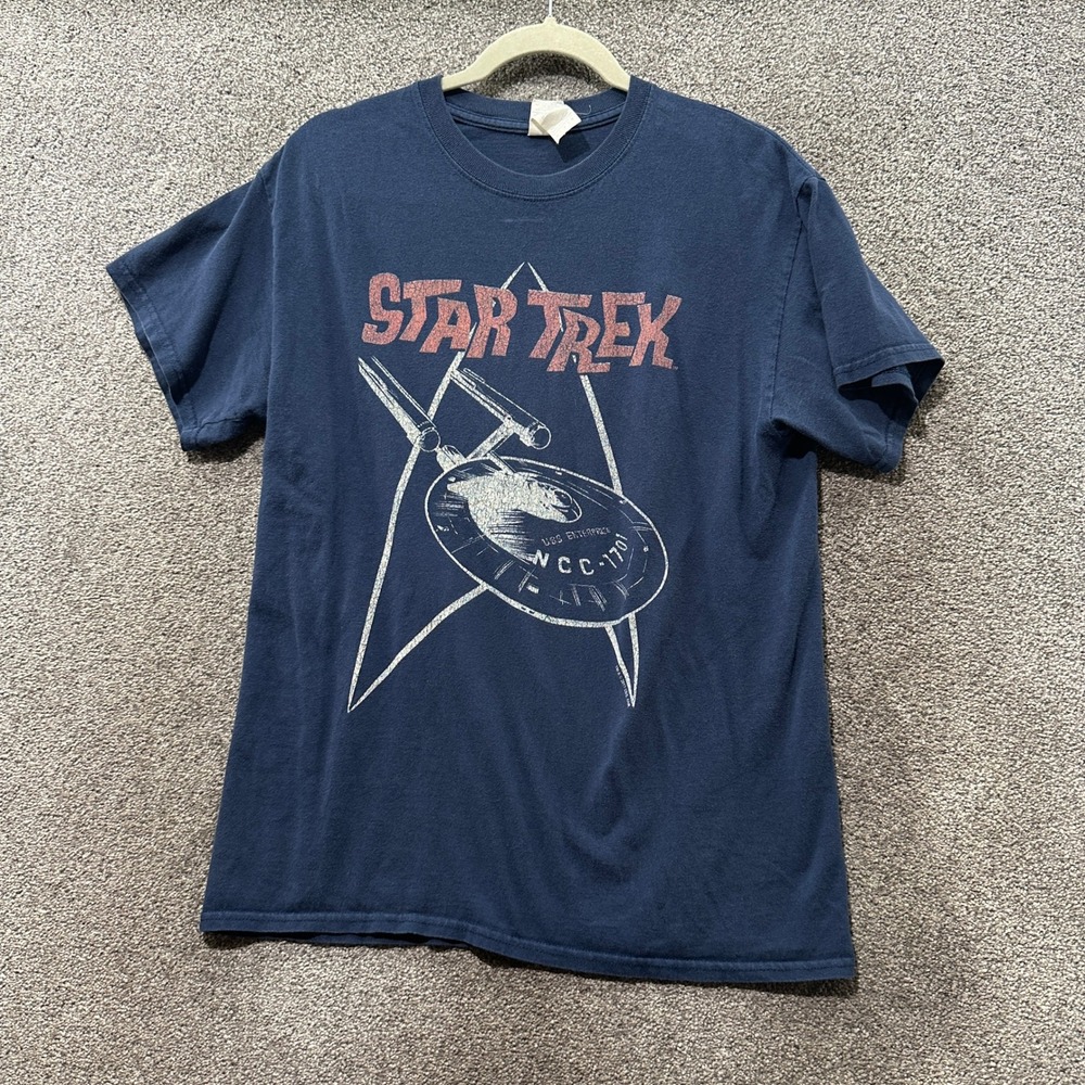 Star Trek USS Enterprise NCC-1701 Faded Blue Graphic T-Shirt Mens Medium Gildan